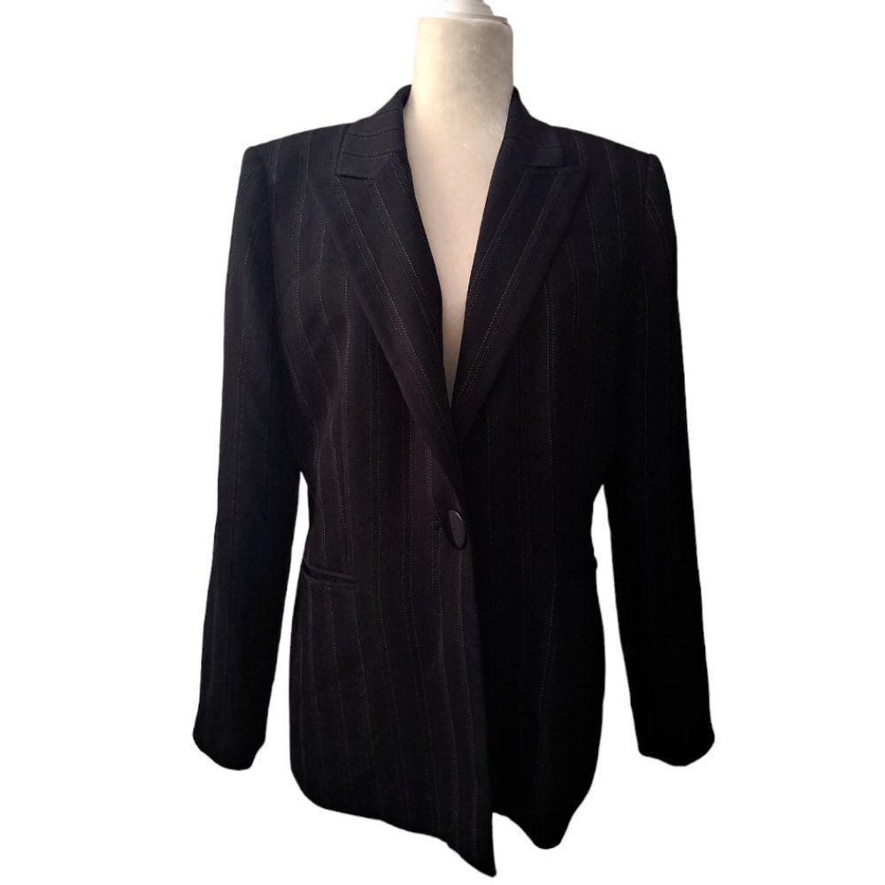 Tahari ASL Women's Pin Stripe Blazer Workwear Office Professional Black Size 12